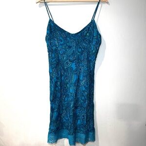 VTG Y2K Paisley V Neck Lace Trim Coquette Fairy Whimsy Mini Dress M Trixxi